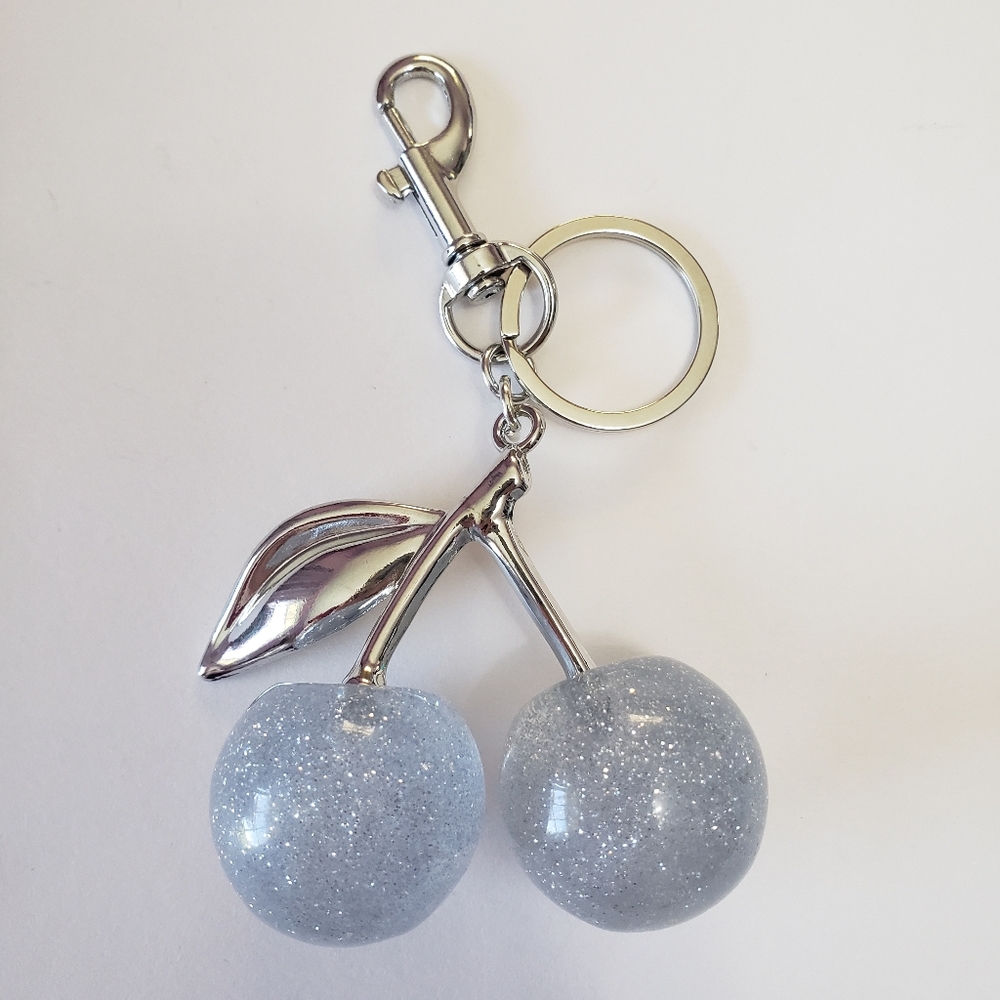 Silver Glitter Clear Cherry Bag Charm/ Key Chain, - Picture 4 of 6